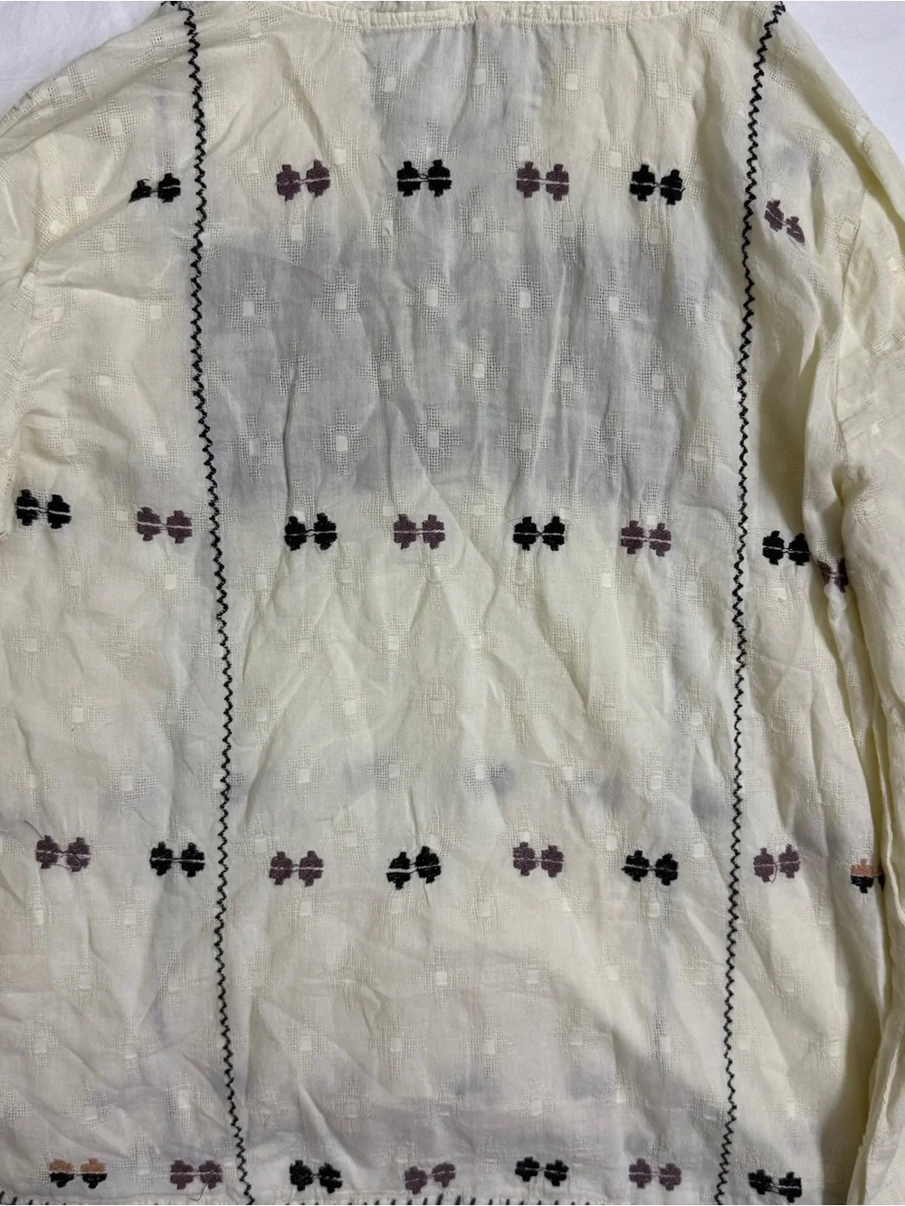Free People Cream Hooded Embroidered Peasant Tunic with Black Trim